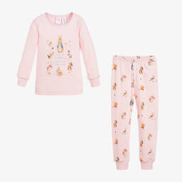 Peter Rabbit™ by Childrensalon-Girls Pink Cotton Jersey Pyjamas | Childrensalon Outlet