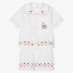Peter Rabbit™ by Childrensalon-Girls White Embroidered Cotton Pyjamas | Childrensalon Outlet