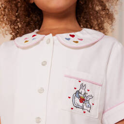 Peter Rabbit™ by Childrensalon-Girls White Embroidered Cotton Pyjamas | Childrensalon Outlet