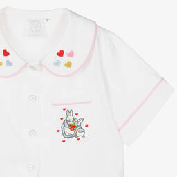 Peter Rabbit™ by Childrensalon-Girls White Embroidered Cotton Pyjamas | Childrensalon Outlet