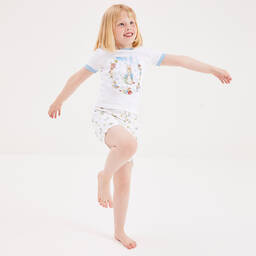 بيتر رابِت باي تشلدرن صالون-بيجاما شورت قطن جيرسي لون أبيض و أزرق | Childrensalon Outlet