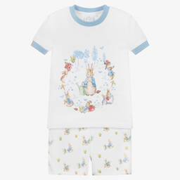 بيتر رابِت باي تشلدرن صالون-بيجاما شورت قطن جيرسي لون أبيض و أزرق | Childrensalon Outlet