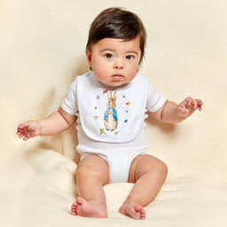 Peter Rabbit™ by Childrensalon-White Cotton Jersey Baby Bib | Childrensalon Outlet