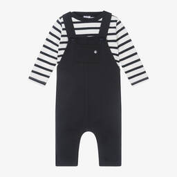 Petit Bateau-Baby Boys Navy Blue Cotton Dungaree Set | Childrensalon Outlet