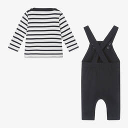 Petit Bateau-Baby Boys Navy Blue Cotton Dungaree Set | Childrensalon Outlet