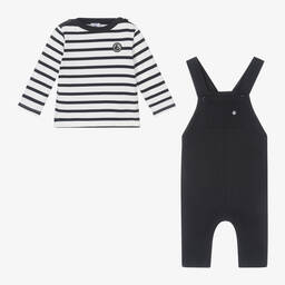 Petit Bateau-Baby Boys Navy Blue Cotton Dungaree Set | Childrensalon Outlet