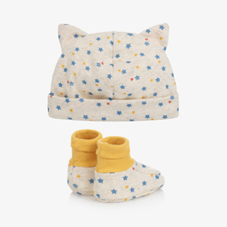Petit Bateau-Beige Stars Hat & Booties Set | Childrensalon Outlet