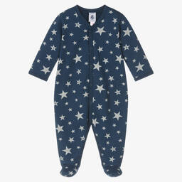 Petit Bateau-Blue Cotton Star Print Babygrow | Childrensalon Outlet