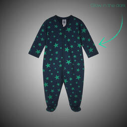 Petit Bateau-Blue Cotton Star Print Babygrow | Childrensalon Outlet