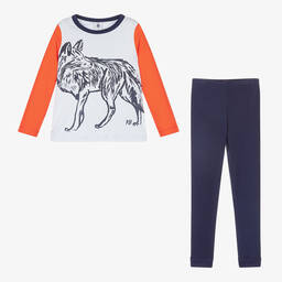 Petit Bateau-Оранжево-синяя пижама с волком | Childrensalon Outlet