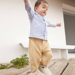 Petit Bateau-Boys Beige Cotton Twill Trousers | Childrensalon Outlet