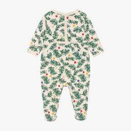Petit Bateau-Boys Beige & Green Christmas Babygrow | Childrensalon Outlet