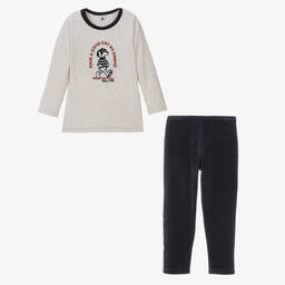 Petit Bateau-Boys Beige & Navy Blue Velour Pyjamas | Childrensalon Outlet