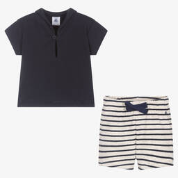 Petit Bateau-Boys Blue Organic Cotton Striped Shorts Set | Childrensalon Outlet