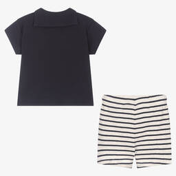 Petit Bateau-Boys Blue Organic Cotton Striped Shorts Set | Childrensalon Outlet