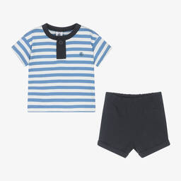 Petit Bateau-Boys Blue & White Stripe Shorts Set | Childrensalon Outlet