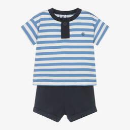 Petit Bateau-Boys Blue & White Stripe Shorts Set | Childrensalon Outlet