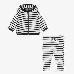 بتي باتو-طقم بنطلون قطن عضوي جيرسي مقلم لون أزرق وأبيض | Childrensalon Outlet