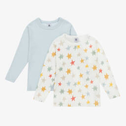 Petit Bateau-Коемовая и голубая футболки из хлопка для мальчиков (2шт) | Childrensalon Outlet