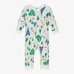 Petit Bateau-Boys Grey Cotton Paris-Print Babygrow | Childrensalon Outlet