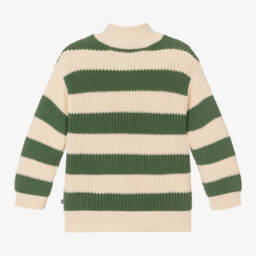 Petit Bateau-بلوفر مقلم قطن محبوك لون عاجي وأخضر للأولاد | Childrensalon Outlet