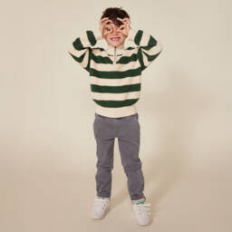 Petit Bateau-بلوفر مقلم قطن محبوك لون عاجي وأخضر للأولاد | Childrensalon Outlet