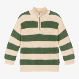 Petit Bateau-بلوفر مقلم قطن محبوك لون عاجي وأخضر للأولاد | Childrensalon Outlet