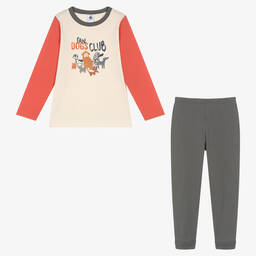 Petit Bateau-بيجاما قطن عضوي لون عاجي ورمادي للأولاد | Childrensalon Outlet