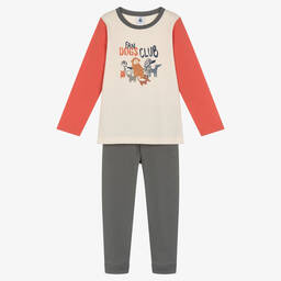 Petit Bateau-بيجاما قطن عضوي لون عاجي ورمادي للأولاد | Childrensalon Outlet
