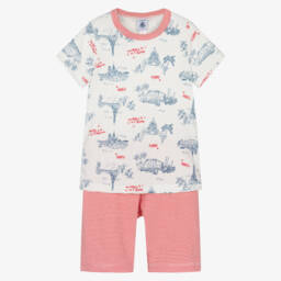 Petit Bateau-طقم نوم قطني أحمر وأبيض للأولاد | Childrensalon Outlet