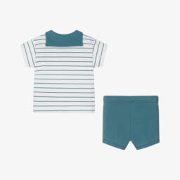 Petit Bateau-Boys Teal Stripe Cotton Ensemble | Childrensalon Outlet