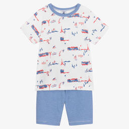 Petit Bateau-Boys White & Blue Organic Cotton Pyjamas | Childrensalon Outlet