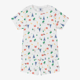 Petit Bateau-بيجاما شورت قطن لون أبيض للأولاد | Childrensalon Outlet