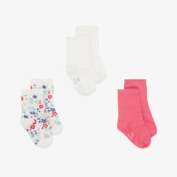 Petit Bateau-Girls Blossoming Pink & Ivory Socks Trio | Childrensalon Outlet