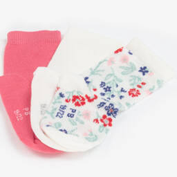 Petit Bateau-Girls Blossoming Pink & Ivory Socks Trio | Childrensalon Outlet
