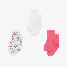 Petit Bateau-Girls Blossoming Pink & Ivory Socks Trio | Childrensalon Outlet