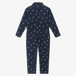 Petit Bateau-جمبسوت قطني أزرق مزهر للبنات | Childrensalon Outlet