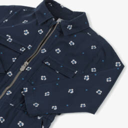 Petit Bateau-جمبسوت قطني أزرق مزهر للبنات | Childrensalon Outlet