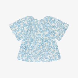 Petit Bateau-Girls Blue Cherry Blossom Top | Childrensalon Outlet