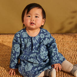 Petit Bateau-Синее хлопковое платье с голубыми цветами для девочек | Childrensalon Outlet