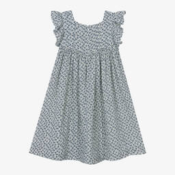 Petit Bateau-Girls Blue Floral Organic Cotton Dress | Childrensalon Outlet