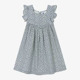 Petit Bateau-Girls Blue Floral Organic Cotton Dress | Childrensalon Outlet