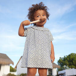 Petit Bateau-Girls Blue Floral Organic Cotton Dress | Childrensalon Outlet