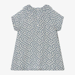 Petit Bateau-Girls Blue Floral Organic Cotton Dress | Childrensalon Outlet