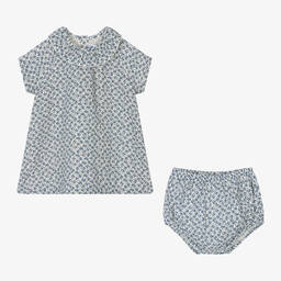 Petit Bateau-Girls Blue Floral Organic Cotton Dress | Childrensalon Outlet