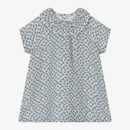 Petit Bateau-Girls Blue Floral Organic Cotton Dress | Childrensalon Outlet