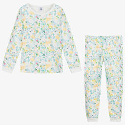 بتي باتو-بيجاما قطن لون أبيض، أزرق ورمادي للبنات | Childrensalon Outlet