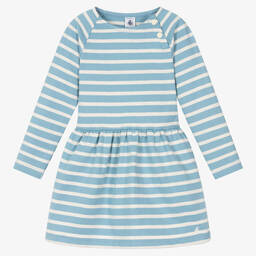 Petit Bateau-Хлопковое платье в серо-голубую полоску | Childrensalon Outlet