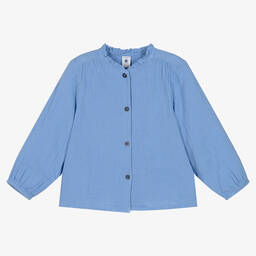 Petit Bateau-Girls Blue Organic Cheesecloth Blouse | Childrensalon Outlet
