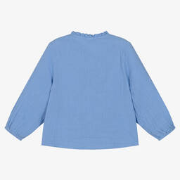 Petit Bateau-Girls Blue Organic Cheesecloth Blouse | Childrensalon Outlet
